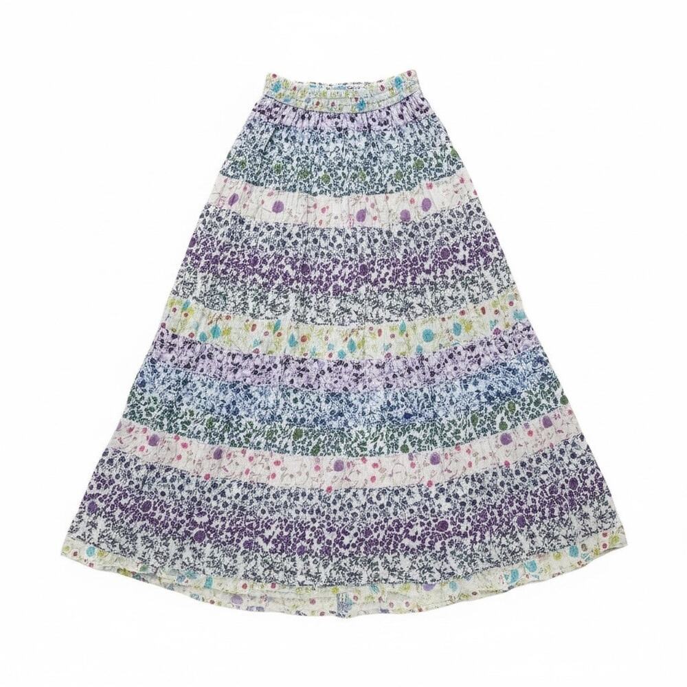 Just Cruising Floral Boho Patchwork Midi Skirt Tiered Cotton Resort One Size